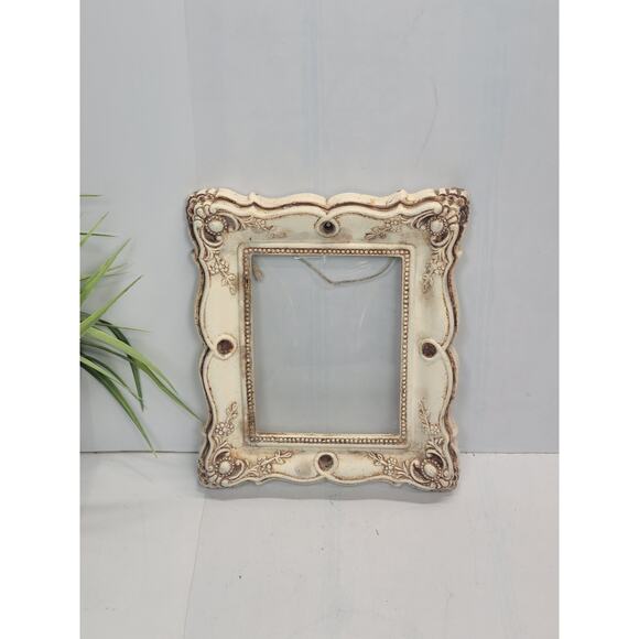 Vintage Ceramic Ornate Picture Frame, Convex Glass Cream - Picture 1 of 5